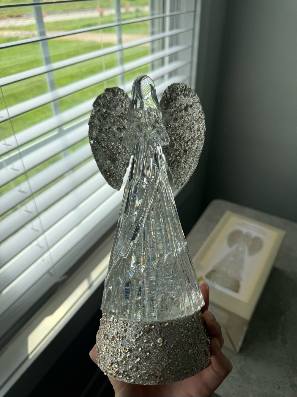 Cracker Barrel Clear and Silver Sequin Glass Angel Holiday Decor - Picture 4 of 8